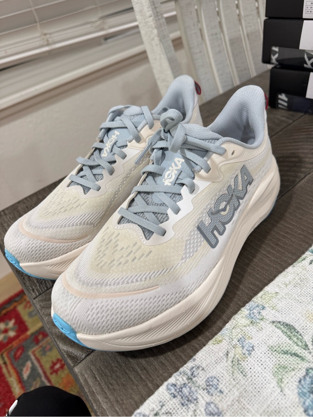 HOKA skyflow Women's Light Blue and Cream Running Shoes